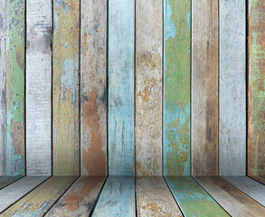 Room interior vintage with colorful wooden.