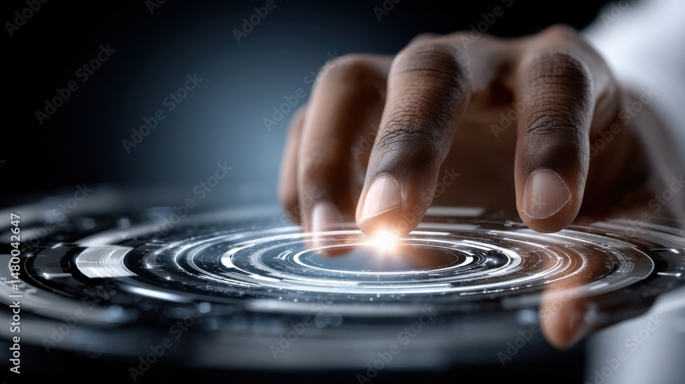 Poster a hand is touching a circle on a screen