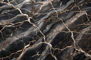 High-Resolution Black Gold Veined Marble Texture Image