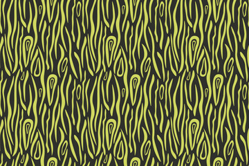 Creative abstract seamless pattern. Curved thick green lines on  black background. Packaging design for matcha tea. For background, packaging, textiles, wallpaper, website.