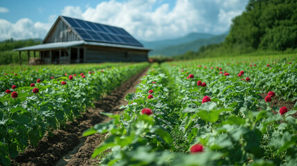 Sustainable agriculture conference demonstration field showing real-time tech and renewable systems in use