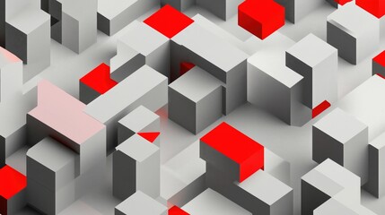 background, 3D Abstract Geometric Cube Pattern with Red Accents
