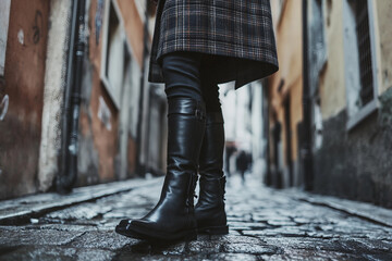 Generative AI portrait of fashionable person in urban street style outfit wearing in modern city environment