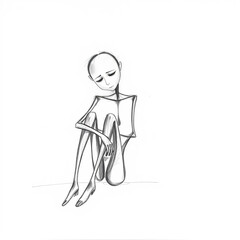 Desolate Pencil Sketch of Hopeless Stickman – Minimalist Line Art for Mental Fatigue and Isolation