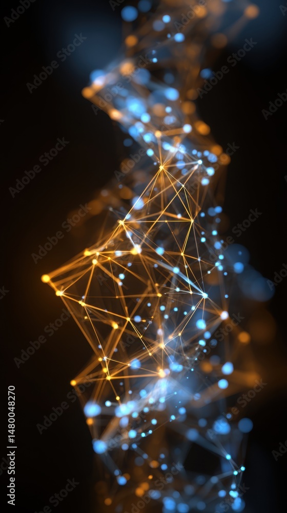 Poster abstract plexus structure visualization on dark background close up vertical shot for technology and