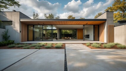Remarkable ushaped modern home featuring a central courtyard and innovative architectural design in a calming residential area surrounded by lush greenery and nature