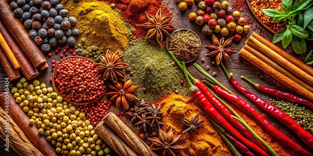 Poster Abstract Spice Texture: Thin Line Pattern of Culinary Herbs and Spices