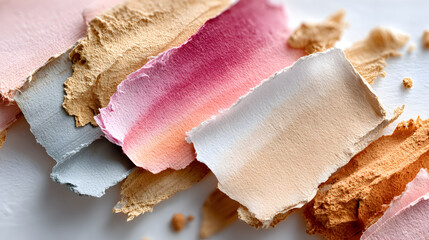 Colorful textured paper swatches in various shades arranged artistically, showcasing a vibrant palette for creative design projects and artistic inspiration. Selective focus