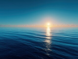 Obraz premium Ocean horizon at sunrise with sun reflection on water surface aerial view tranquil scene nature beauty