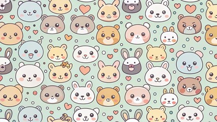 Adorable Kawaii Animal Doodles: Repeating Pattern Background