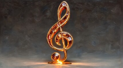 Musical treble clef illuminated with a dark background.