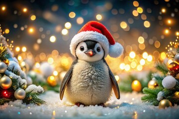Fototapeta premium Adorable Penguin Christmas Holiday Pattern: Festive Winter Background