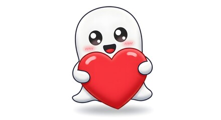 Obraz premium A cartoon ghost hugging a giant heart with a silly, happy and cheerful expression on a white background