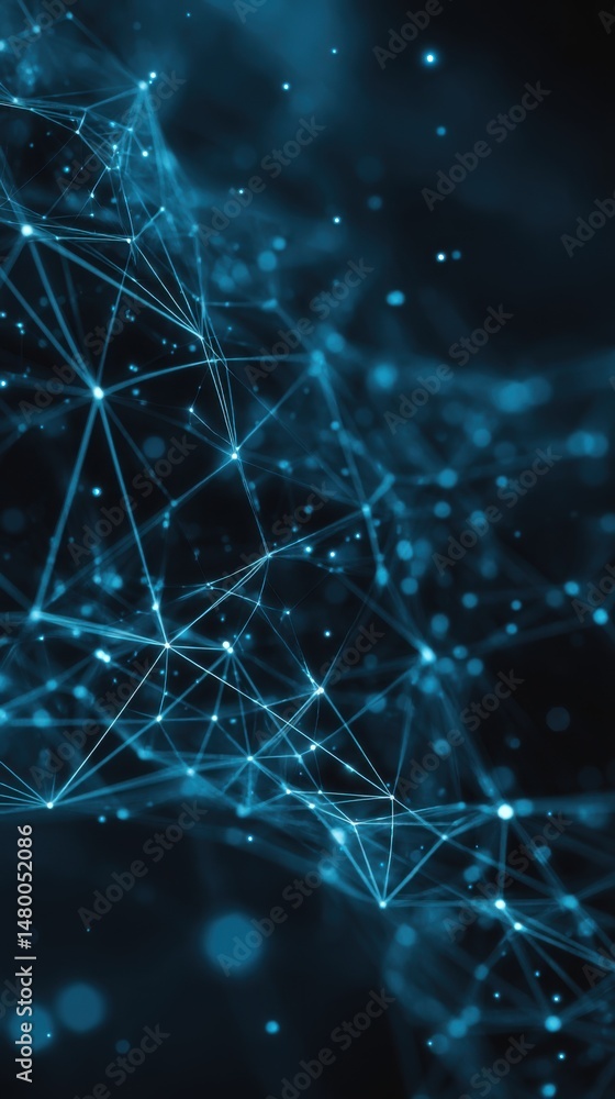 Poster abstract network connection background showing digital data nodes and lines in blue tones for techno