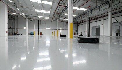Fototapeta premium Modern Warehouse Interior with Automated Robots and Clear Floors
