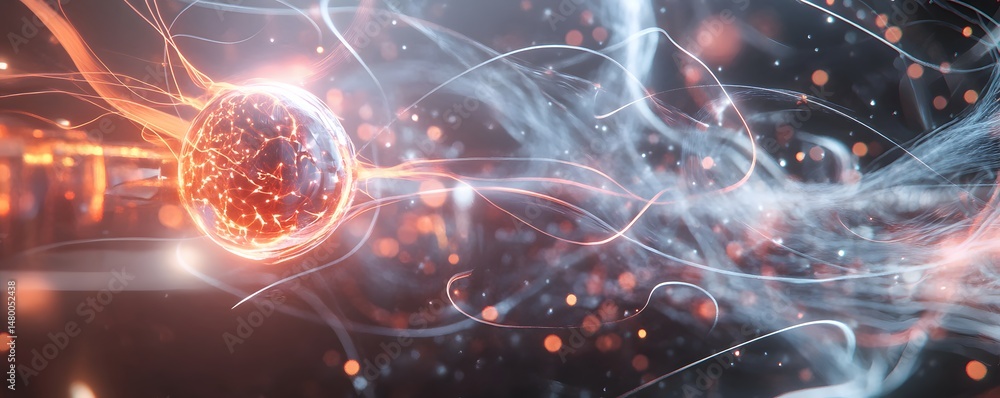 Poster abstract glowing orb in dynamic energy field