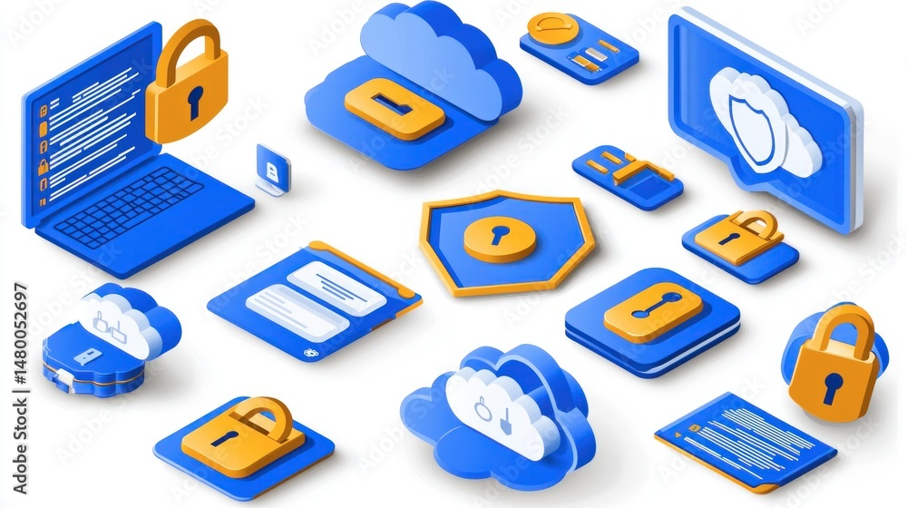 Poster secure digital data storage and exchange system illustration.