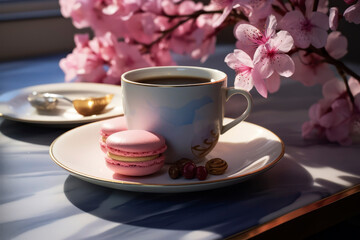 Coffee in a cup with cakes. Generative AI