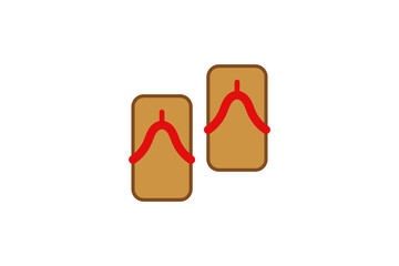 japanese wooden sandals icon outline colored