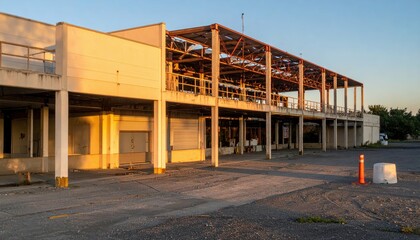 Fototapeta premium Abandoned Commercial Building with Open Structure and Natural Light