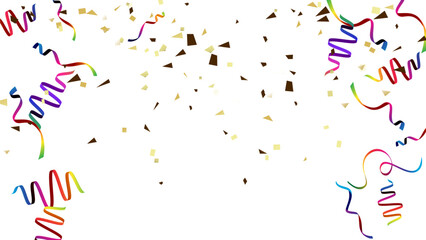 Abstract Garlands and confetti illustration. Holiday celebration realistic golden ribbons
