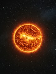 Obraz premium Fiery Sun Shining Brightly in Starry Space Digital Illustration Close Up View Outer Space Exploration
