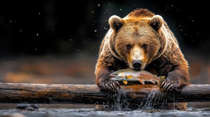 Obraz premium Grizzly Bear Catching Salmon in the Wild