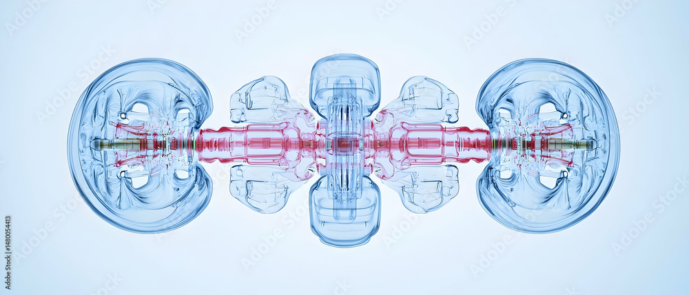 Poster abstract geometric pattern with blue and red shapes