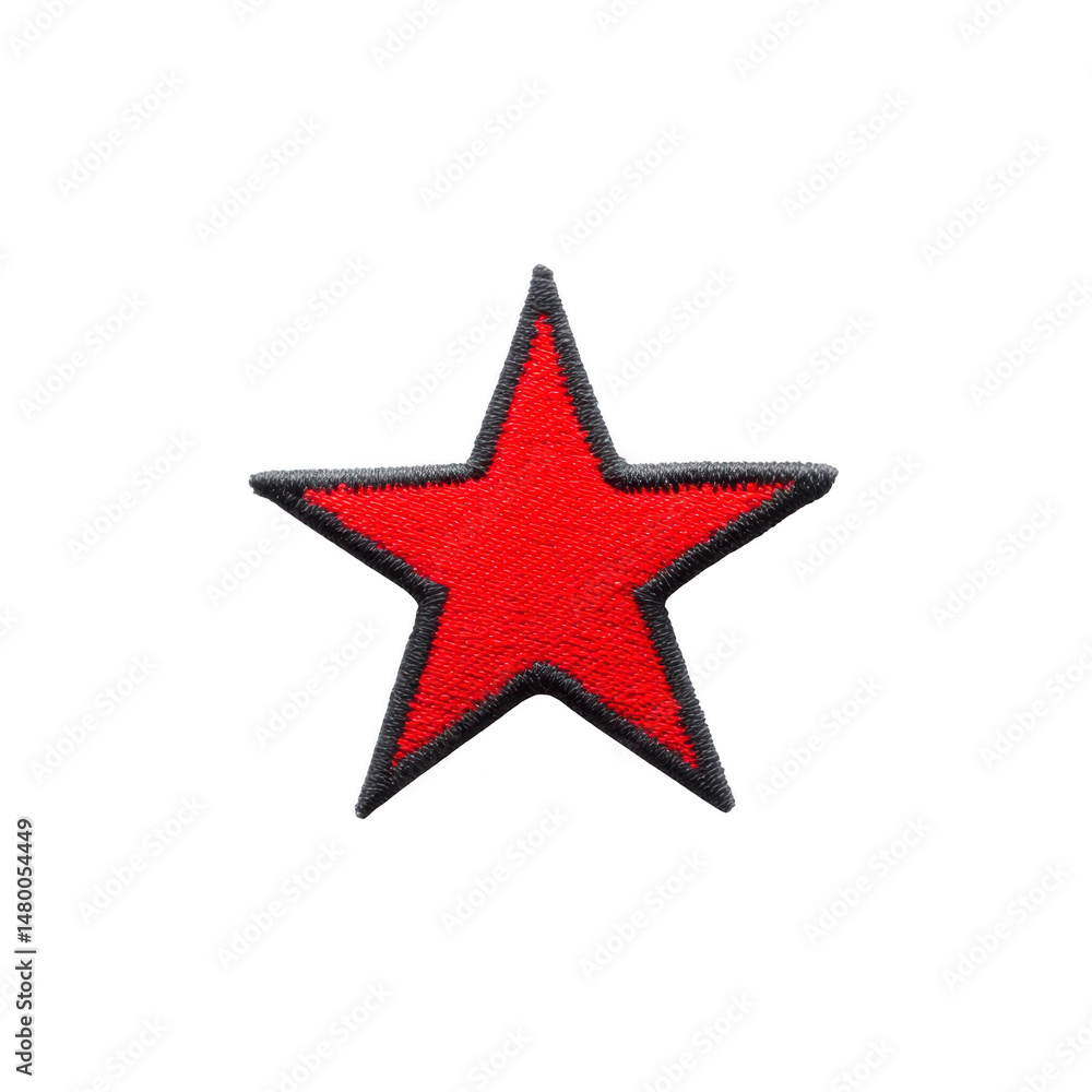 Poster red star patch with black border, symbolizing boldness and style, isolated on transparency backgroun