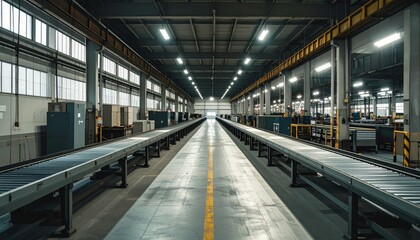 Industrial Warehouse Interior with Conveyor Belts and Machines