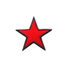 Fototapeta premium Red star patch with black border, symbolizing boldness and style, isolated on transparency background. This emblem is often used in fashion and design for its striking appearance