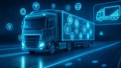 Smart Truck Driving on Futuristic Road with Holographic Logistics Icons and Digital Freight Monitoring Interface
- Powered by Adobe