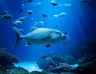 Fototapeta premium lookdown fish underwater exploration in blue sea aquarium