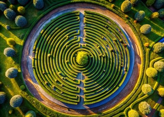 Aerial View of Oval Labyrinth Maze - Abstract Fingerprint Design