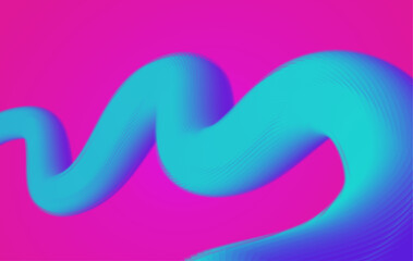 Fototapeta premium Vibrant abstract fluid wave in cyan and blue gradient on a vivid magenta background. Modern and dynamic digital artwork, ideal for web design, posters, branding, social media graphics.