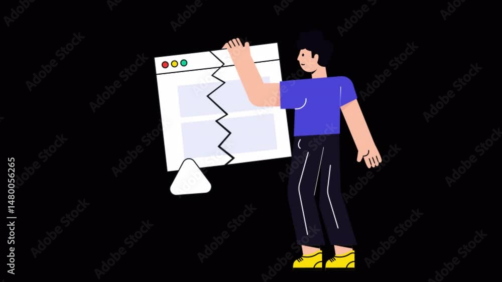 Poster broken website connection motion graphic rendering with transparent alpha channel