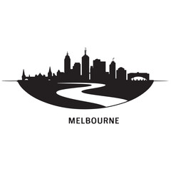Naklejka premium Melbourne skyline horizontal. Black and white silhouette of Melbourne, Australia. Vector template for your design. Vector black silhouette. with white background