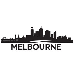 Obraz premium Melbourne skyline horizontal. Black and white silhouette of Melbourne, Australia. Vector template for your design. Vector black silhouette. with white background