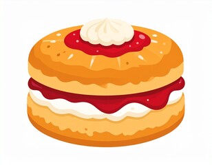 Filled pastry with jam and cream, two layers of cake with filling, topped with whipped cream