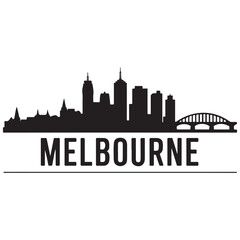 Fototapeta premium Melbourne skyline horizontal. Black and white silhouette of Melbourne, Australia. Vector template for your design. Vector black silhouette. with white background