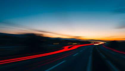 Glowing night drive streaking lights highway, vector style. with white shades