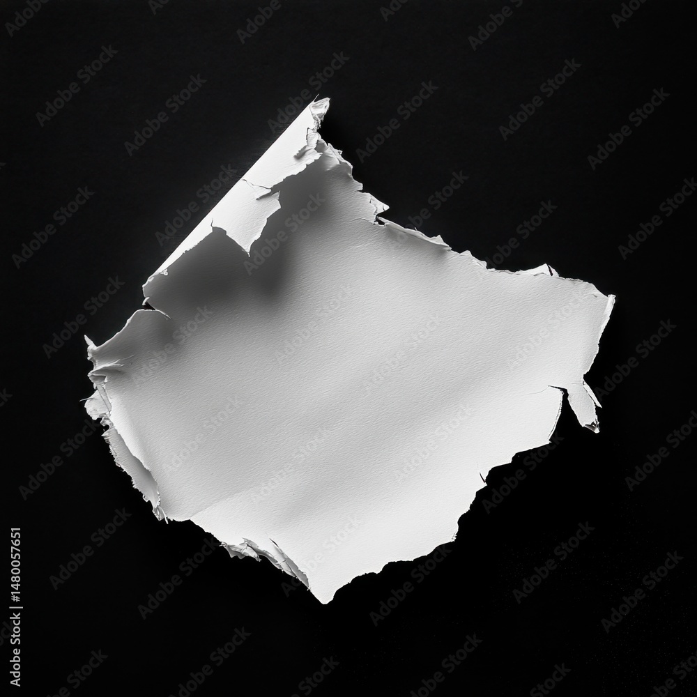 Poster torn white paper on black background studio shot close up macro detail abstract concept design eleme