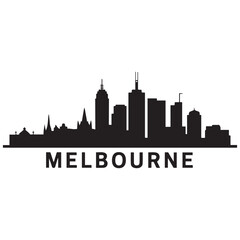 Obraz premium Melbourne skyline horizontal. Black and white silhouette of Melbourne, Australia. Vector template for your design. Vector black silhouette. with white background