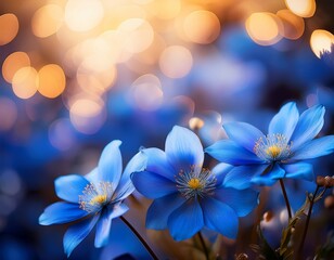 beautiful blue flowers at bokeh background