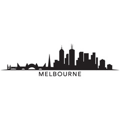 Naklejka premium Melbourne skyline horizontal. Black and white silhouette of Melbourne, Australia. Vector template for your design. Vector black silhouette. with white background