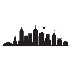Naklejka premium Melbourne skyline horizontal. Black and white silhouette of Melbourne, Australia. Vector template for your design. Vector black silhouette. with white background