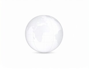 Translucent globe displaying continents and meridians against a solid, bright white background