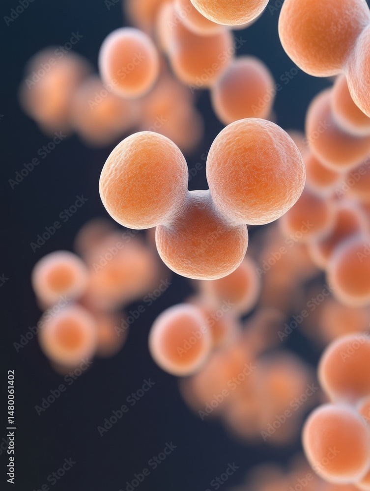 Poster microscopic view of orange cells dividing and multiplying in a dark environment close up conceptual 