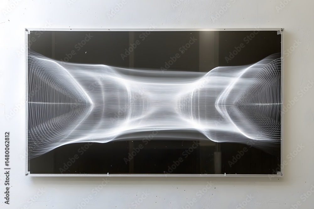 Poster abstract light art installation displaying glowing forms against a dark black background
