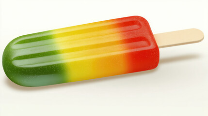 Colorful popsicle on a stick with vibrant stripes, green, yellow, and red
